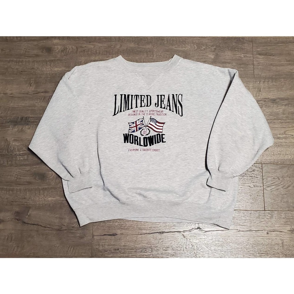 Vintage 90s Limited Jeans Worldwide Embroidered Logo Sweatshirt Mens Medium M